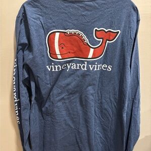 Vineyard Vines Blue Shirt with Red Whale Graphic